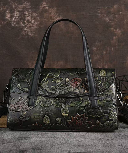 New Retro Silver Embossed Calf Leather Tote Bag