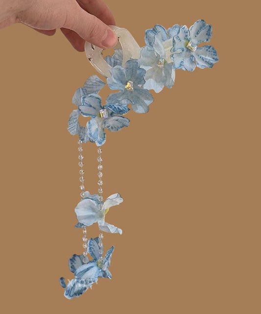 Modern Blue Alloy Floral Beading Tassel Hairpin