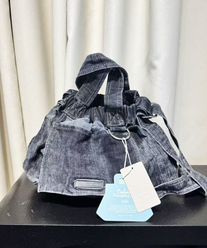 Classy Navy Solid Durable Denim Tote Handbag