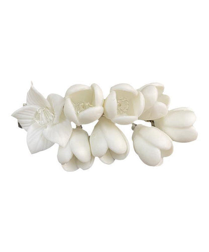 Classy White Alloy Crystal Floral Hairpin