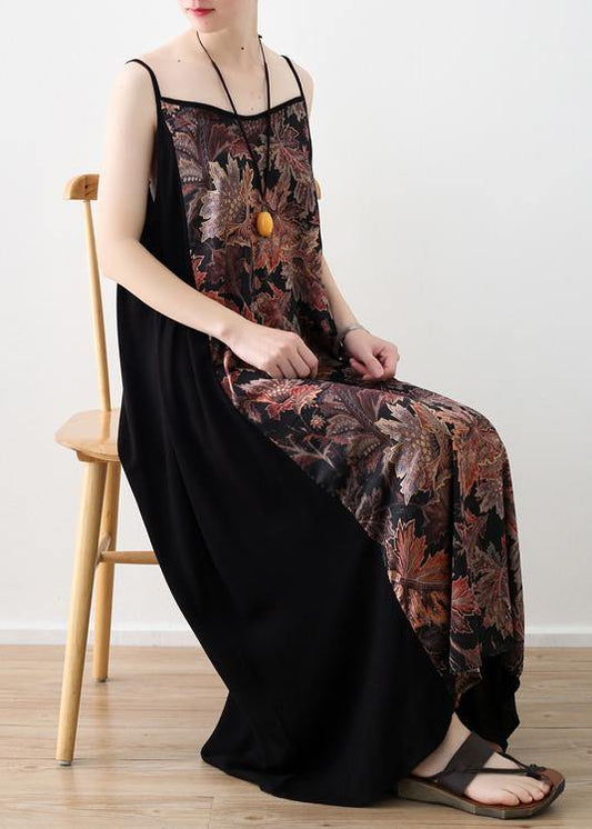 Style Black Patchwork Print A Line Camisole Sundress
