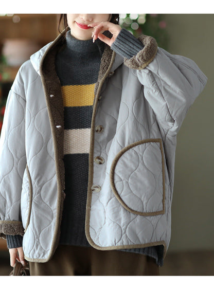 Hooded Thickened Diamond Sherpa Wool Thermal Jacket