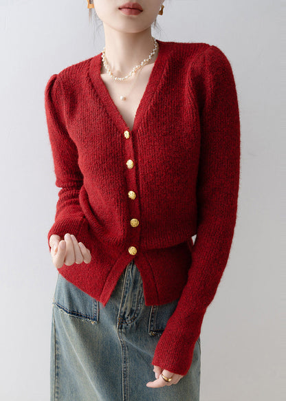 Women Mulberry V Neck Silm Fit Knit Cardigans Winter