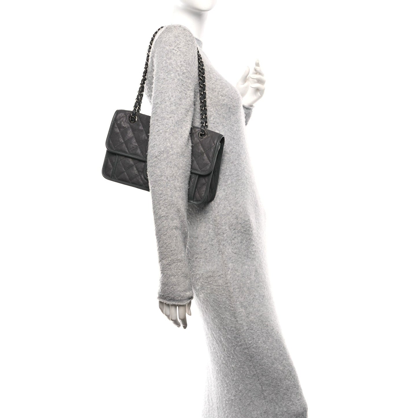 Caviar Quilted Medium French Riviera Flap Grey