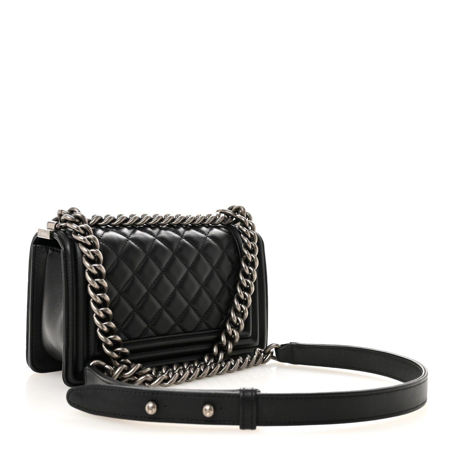 Lambskin Quilted Small Boy Flap Black