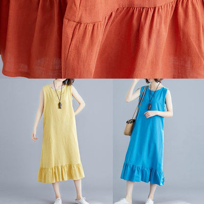 Elegant blue cotton clothes For Women o neck sleeveless A Line summer Dresses