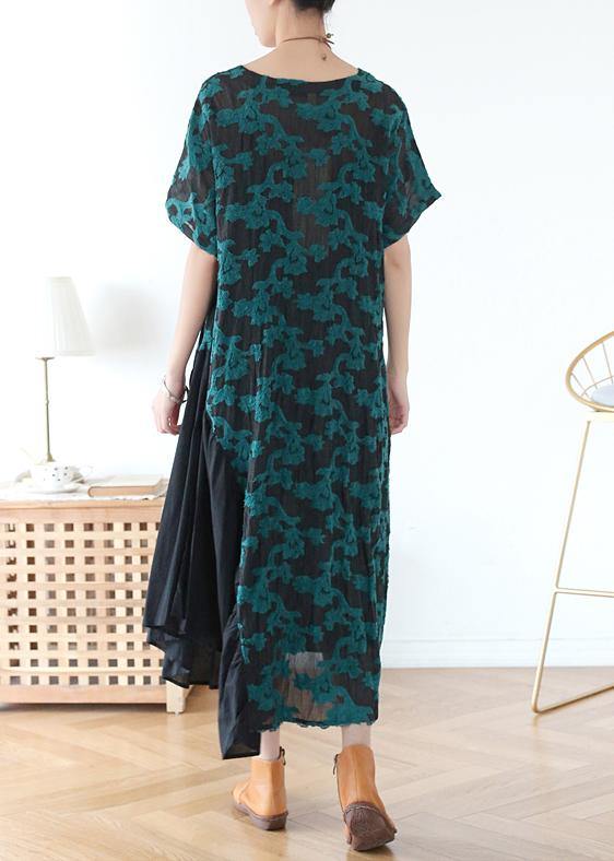 Beautiful v neck pockets tunic top design green print A Line Dresses