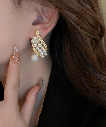 Fashion Gold Sterling Silver Alloy Pearl Hoop Earrings