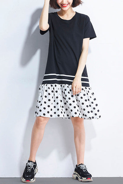 Italian black Cotton quilting dresses 2019 Shirts patchwork o neck loose Summer Dress