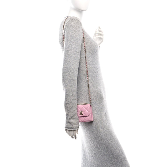 Lambskin Quilted Mini Trendy CC Clutch With Chain Pink