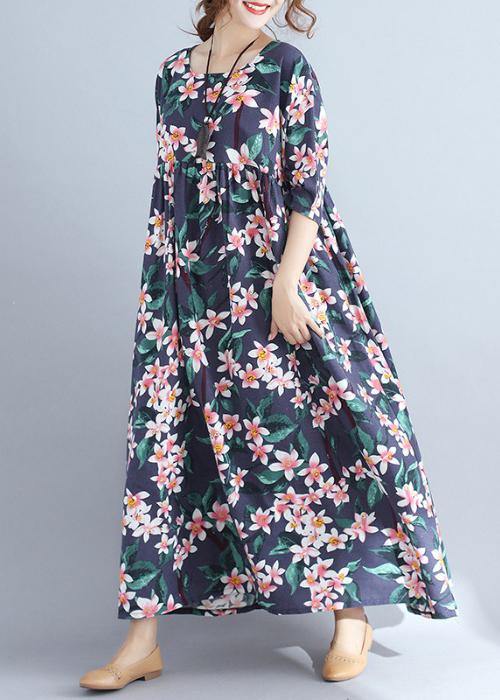 Chic blue print chiffon quilting clothes half sleeve Cinched chiffon summer Dress