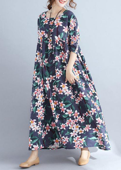 Chic blue print chiffon quilting clothes half sleeve Cinched chiffon summer Dress