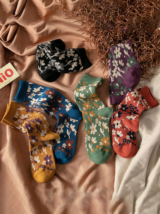 Women Floral Knitted Jacquard Autumn Winter Socks
