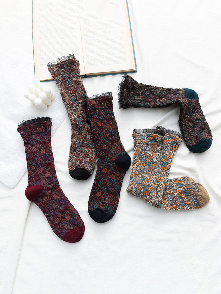 Women Cotton Lolita Style 5 Pairs Socks