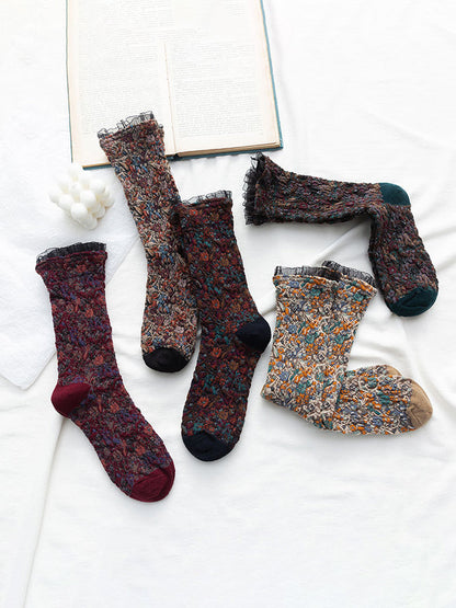 Women Cotton Lolita Style 5 Pairs Socks