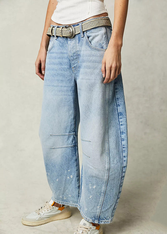 Modern Blue Pockets High Waist Denim Crop Pants Summer