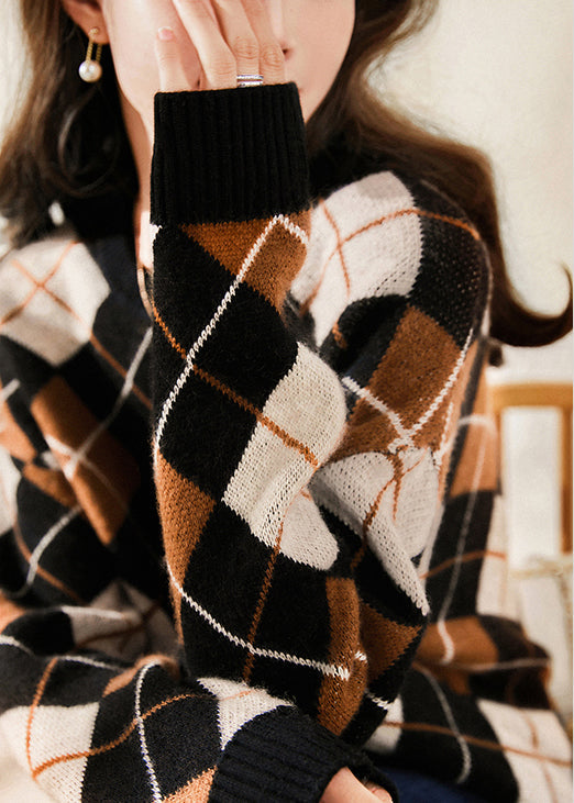 Casual Brown Coffee Colour Print Woolen Knit Sweatshirts Long Sleeve
