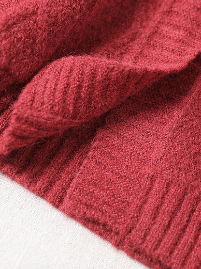 Plus Size - Hooded Knitted Pocket Patchwork Sweater Coat