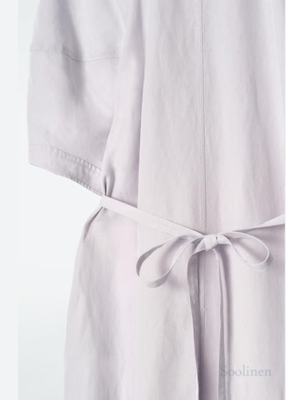 Women White Tie Neck Cotton Tunic Dress Summer