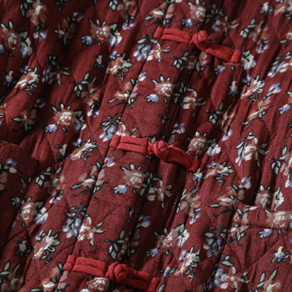 Winter Retro Floral Quilted Cotton Linen Dress