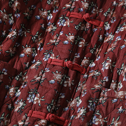 Winter Retro Floral Quilted Cotton Linen Dress
