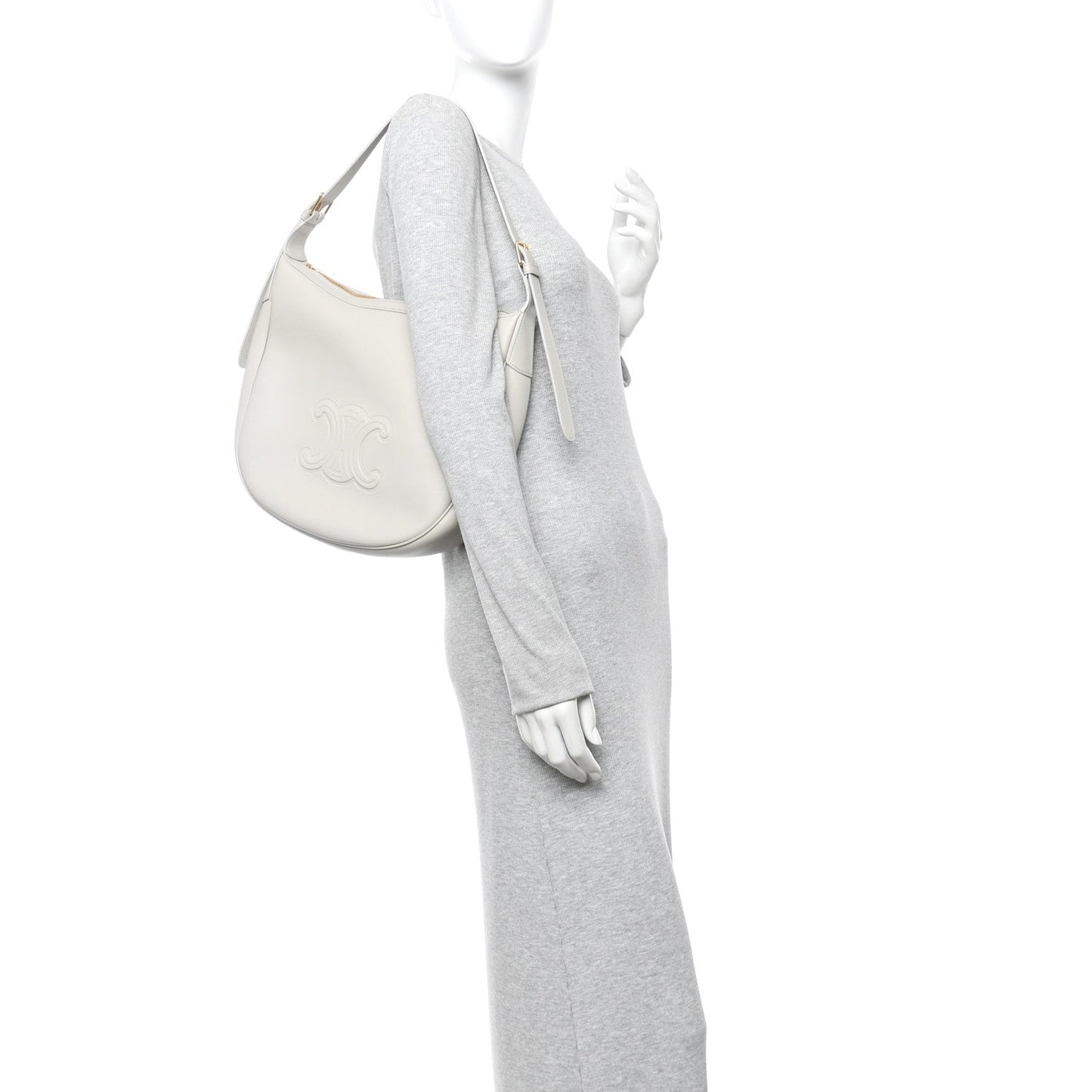 Supple Calfskin Cuir Triomphe Heloise Shoulder Bag Light Stone