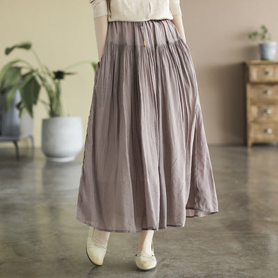 Cozy Solid Cotton LInen Retro A-Line Pleated Skirts