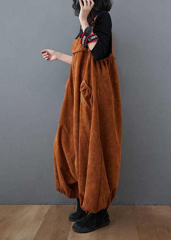 Unique Coffee Pockets lantern Corduroy Jumpsuit