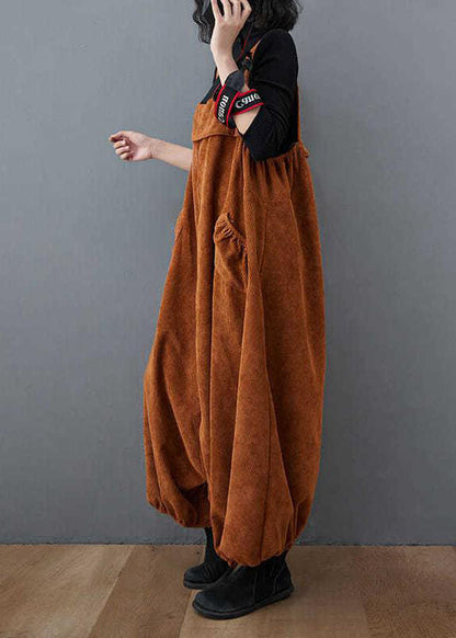 Unique Coffee Pockets lantern Corduroy Jumpsuit