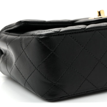 Lambskin Quilted Mini Rectangular Flap Black
