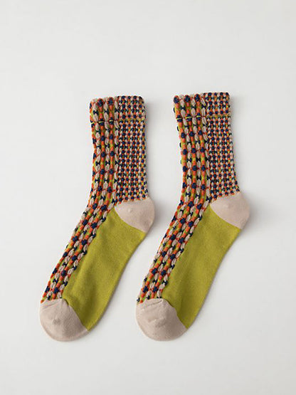 5 Pairs England Style Vintage Jacquard Socks