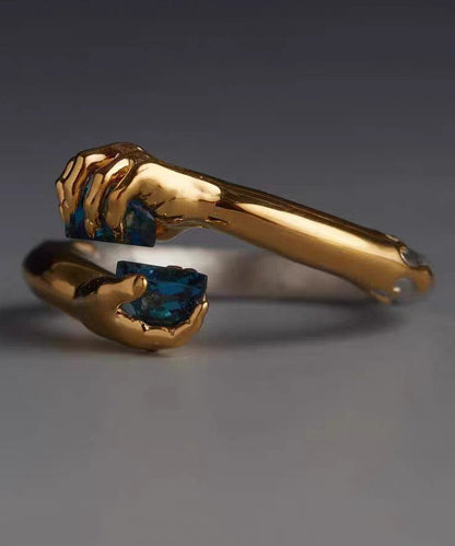 Boutique White Hand Zircon Open Mouth 14K Gold Bangl