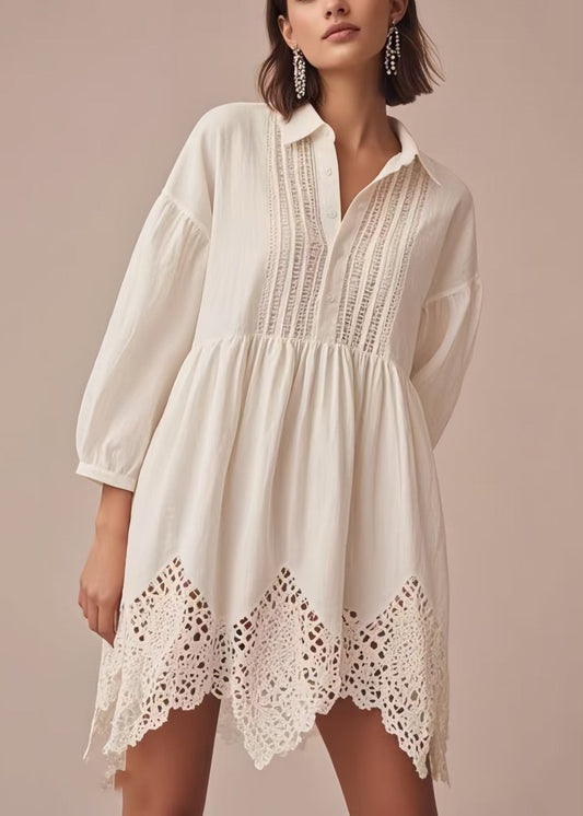 Fine White Hollow Out Patchwork Lace Day Dress Bracelet Sleeve