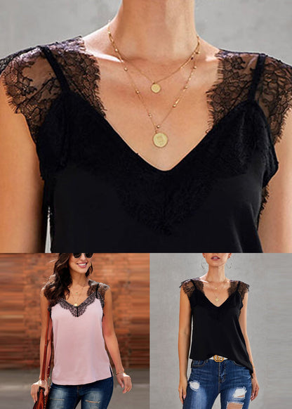 Pink O-Neck Loose T Shirts Sleeveless