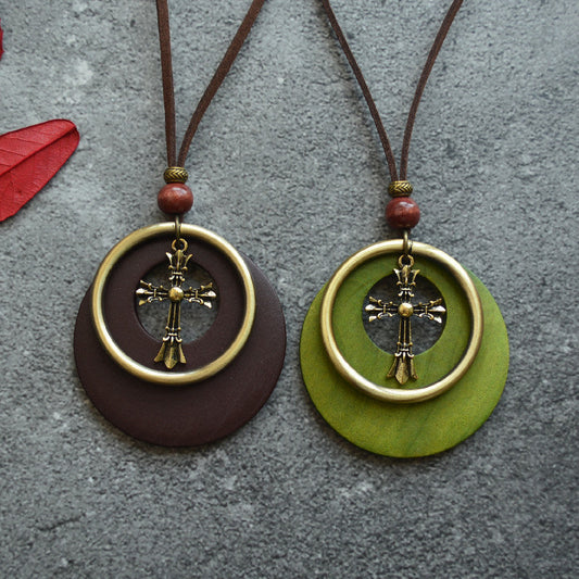 Simple Cotton And Linen Wood Chip Long Necklace
