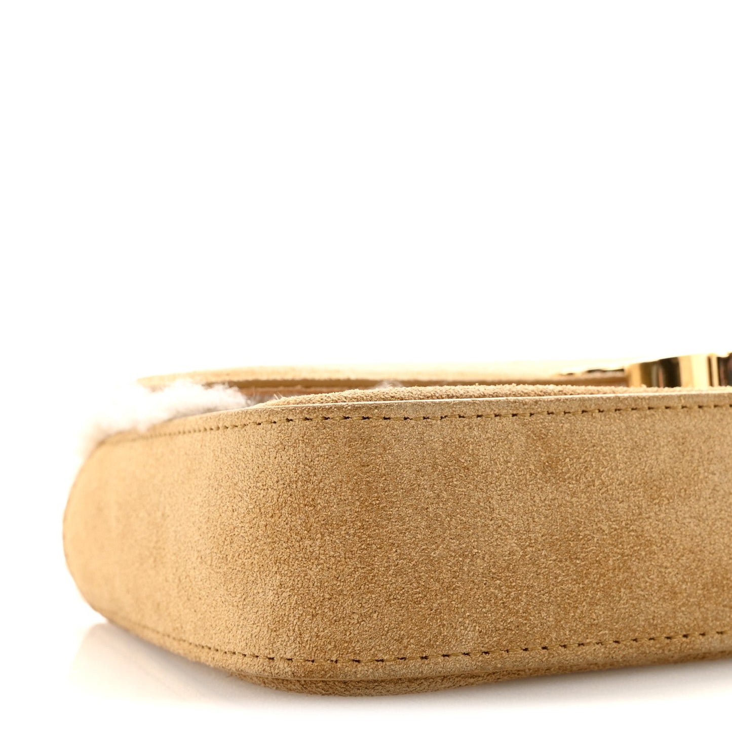 Suede Shearling Triomphe Chain Shoulder Bag Beige