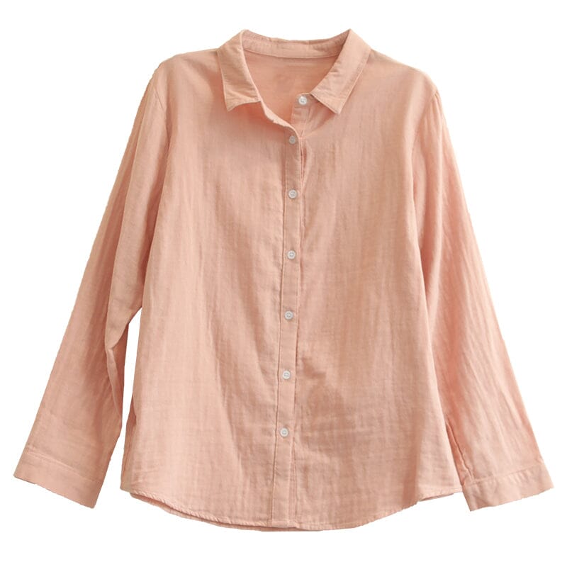 Women Spring Solid Cotton Casual Blouse