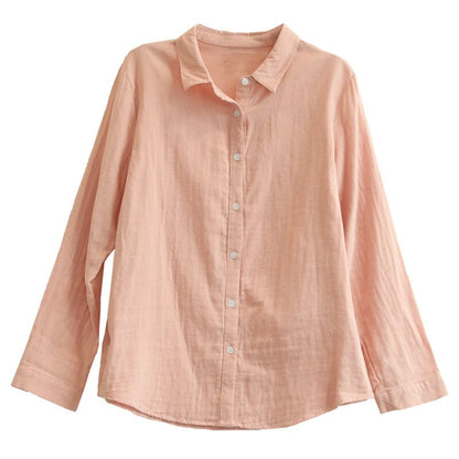 Women Spring Solid Cotton Casual Blouse