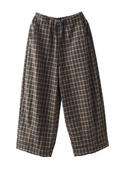 Casual Pockets Plaid Elastic Waist Trousers Spring