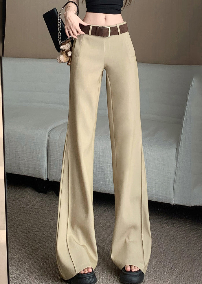 Women Khaki Pockets Patchwork High Waist Wide Leg Pants Spring
