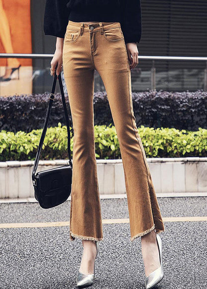 New Khaki Tasseled Slim Fit Denim Flared Trousers Fall