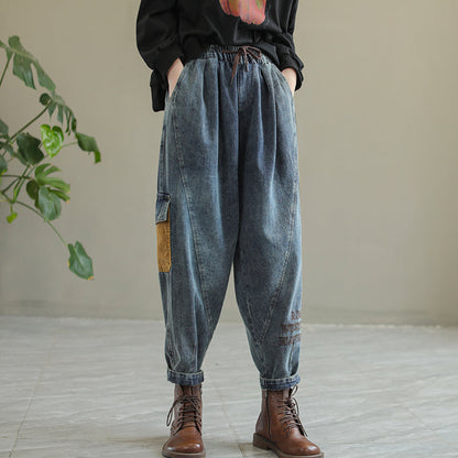 Women Autumn Color Matching Harem Jeans