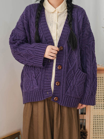 Women Winter Vintage Knitted Button Loose Sweater Cardigan