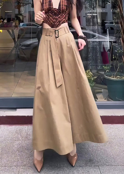 Original Design Khaki Solid High Waist Cotton Pants Skirt Fall