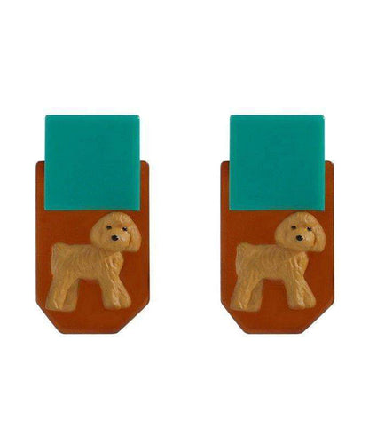 Women Colorblock Acrylic Resin Teddy Dog Stud Earrings