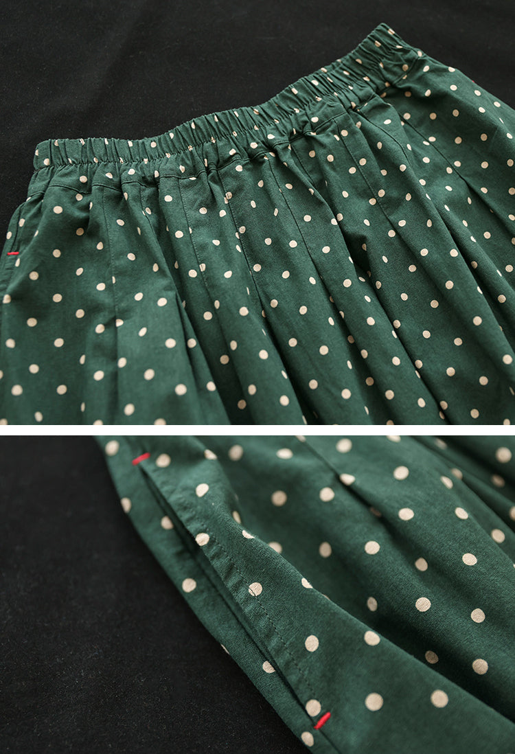 Literary Temperament High Waist Polka Dot Skirt