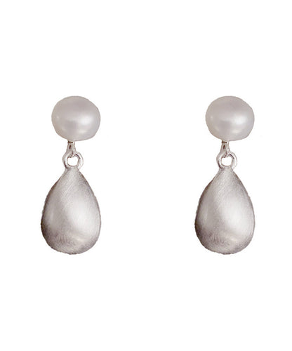 Brief White Copper Ovegild 14K Gold Pearl Drop Earrings