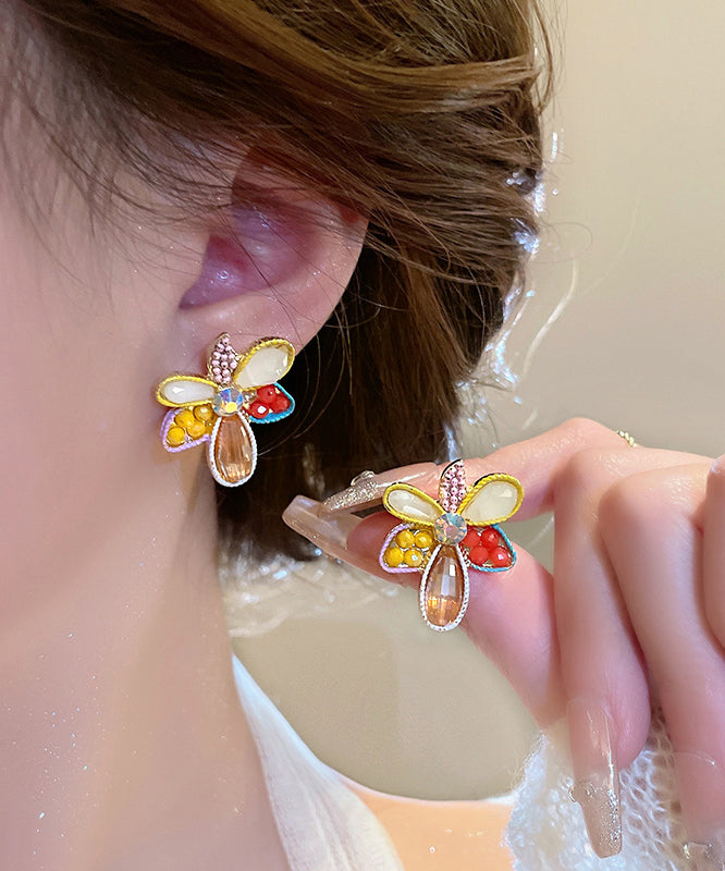 Modern Rainbow Alloy Acrylic Crystal Floral Stud Earrings