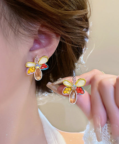 Modern Rainbow Alloy Acrylic Crystal Floral Stud Earrings