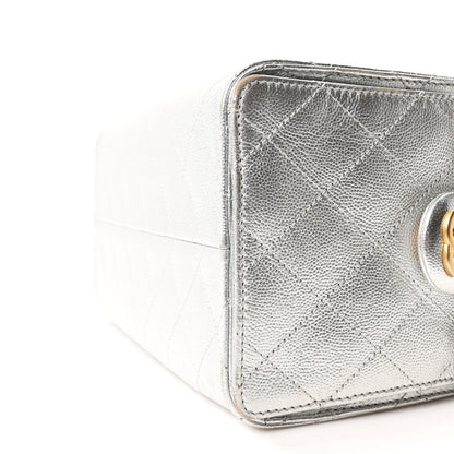 Metallic Caviar Quilted Small Chanel 25 Handbag Silver